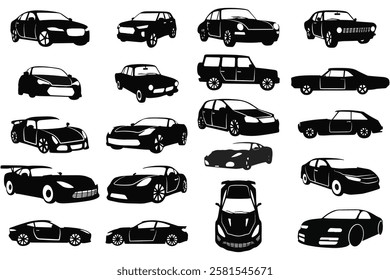 A high-quality vector illustration set featuring multiple car designs in various styles and angles. Perfect for automotive-related graphics, posters, advertisements, and digital projects.
