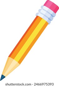 A high-quality vector illustration of a sharpened yellow pencil with a pink eraser, isolated on a white background.