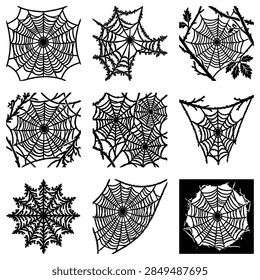 A high-quality vector illustration showcasing the delicate beauty of a spider web covered in a thick layer of white hoarfrost. The intricate ice crystals are rendered in detail, capturing the frozen essence of a cold winter morning in nature. Perfect for seasonal backgrounds, nature publications, or winter-themed graphic design projects.