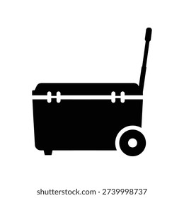 High-quality vector illustration of a sleek black portable cooler box with wheels and handle, perfect for outdoor activities, picnics, and travel.