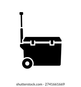 High-quality vector illustration of a sleek black portable cooler box with sturdy handle, perfect for travel, picnics, and outdoor activities in a clean isolated design.