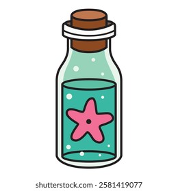 A high-quality vector illustration of a small glass bottle containing a glowing star.