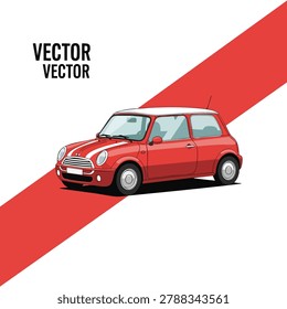 A high-quality vector illustration of a small red compact car with white racing stripes on a clean white background