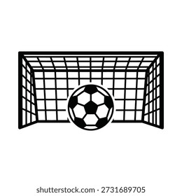 High-quality vector illustration of a soccer ball in the goal net, perfect for sports and game-related designs.