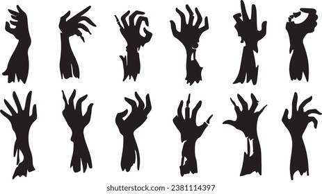 Ilustración vectorial de alta calidad de una mano zombie espeluznante. Disponible en formato vectorial escalable para una fácil personalización. Prepárate para asustar a tu audiencia con este horroroso vector manual zombi