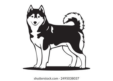 High-quality vector illustration of a standing Husky dog silhouette. Perfect for pet designs, animal graphics, and canine illustrations. Ideal for use in logos, prints, and digital artwork