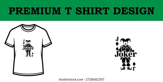 Ilustración vectorial de alta calidad de un diseño de camiseta de tipografía con estilo que presenta la tarjeta de juego Joker, perfecta para proyectos de Impresión a la carta, marca de ropa y Diseño gráfico con una estética elegante y moderna.