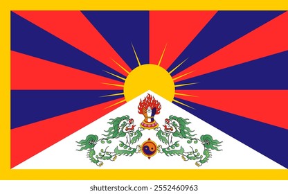 Ilustración vectorial de alta calidad de la bandera tibetana, que simboliza las montañas del Himalaya, la espiritualidad budista y las aspiraciones de paz y libertad del pueblo tibetano. Perfecto para diseños relacionados