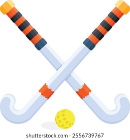 A high-quality vector illustration of two crossed hockey sticks and a ball, perfect for sports-related designs, logos, or illustrations.