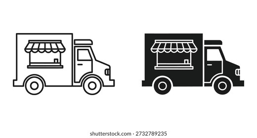 Ilustración vectorial de alta calidad de dos food trucks estilizados. Perfecto para branding, marketing y Materiales promocionales. Ideal para negocios de servicio de alimentos y eventos.