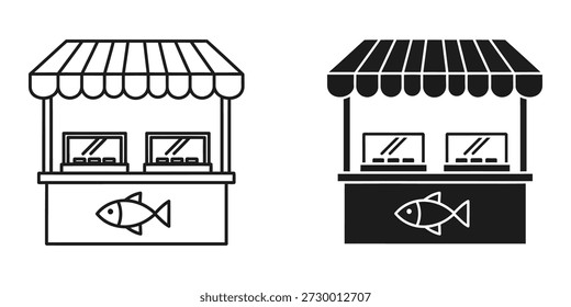 Ilustración vectorial de alta calidad de dos puestos de mercado de pescado vintage. Perfecto para diseños retro, marca y Materiales promocionales.