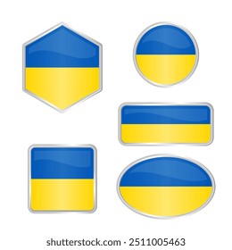 High-Quality Vector Illustration of Ukrainian Flag Icon Collection with Premium Silver Frame. Isolated on White Background, Editable and Scalable EPS File, Perfect for Luxury Graphic Design Elements