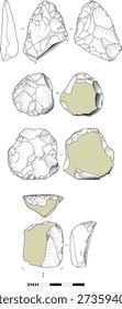 High-quality vector illustrations of prehistoric stone tools. Perfect for educational, archaeological, and historical projects, these detailed technical drawings showcase the shapes and features of ancient implements used by early humans.