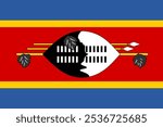 High-quality vector image of the Flag of Eswatini (Swaziland) featuring vibrant blue, red, and yellow stripes with traditional emblem of shield and spears. Ideal for cultural, patriotic, or historical