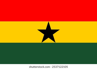 High-quality vector image of the Flag of Ghana featuring the bold red, yellow, and green stripes with a central black star. Perfect for patriotic, cultural design projects capturing Ghanaian heritage