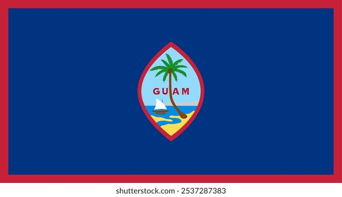 Imagen de Vector de alta calidad de la bandera de Guam con el distintivo diseño rojo y azul con el emblemático cocotero y el océano. Perfecto para proyectos de diseño patriótico, cultural o histórico