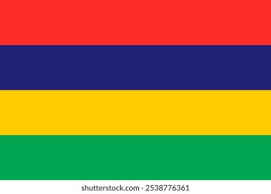 Imagen de Vector de alta calidad de la bandera de Mauricio con rayas rojas, azules, amarillas y verdes. Perfecto para proyectos patrióticos, culturales o históricos, que capturan el rico patrimonio e identidad de Mauricio