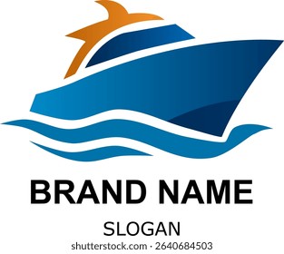 High-quality vector logo featuring a modern, stylized boat icon in blue and orange hues. Designed for maritime businesses, shipping companies, travel agencies