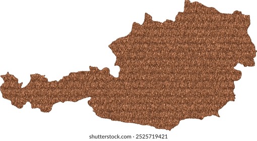 High-quality vector map of Austria featuring a wood texture. Ideal for natural-themed design projects, adding a rustic and earthy feel to both digital and print media for a creative touch.