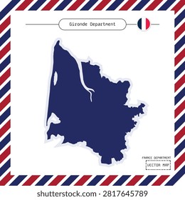 High-quality vector map of Gironde Department featuring Bordeaux and its world-famous wine region. Ideal for tourism, education, GIS, travel guides and editorial projects.