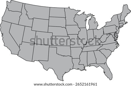 High-quality vector map of the United States of America, showing detailed state borders, accurate geography, and political divisions. Perfect for educational, business, and infographic design use.