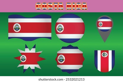 High-quality vector of the National Flag of Costa Rica, featuring blue, white, and red stripes with a detailed emblem. Ideal for patriotic, cultural, and educational projects.