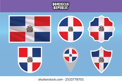 High-quality vector of the National Flag of the Dominican Republic, featuring the iconic blue, red, and white design with a central emblem. Perfect for patriotic and educational projects.