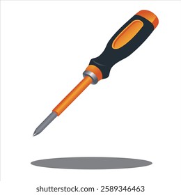 A high-quality vector of screwdriver with an ergonomic black and orange handle.  Ideal for repair services, DIY projects, hardware stores, mechanical work, and construction themed illustrations