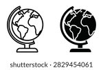 A high-quality vector set featuring Earth globe icons in both outline and solid silhouette styles. These versatile graphics are perfect for geography education projects travel websites or global communication designs. Isolated on a transparent background for easy integration into any layout.