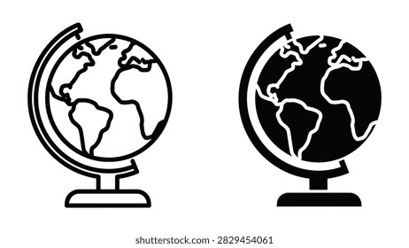 A high-quality vector set featuring Earth globe icons in both outline and solid silhouette styles. These versatile graphics are perfect for geography education projects travel websites or global communication designs. Isolated on a transparent background for easy integration into any layout.
