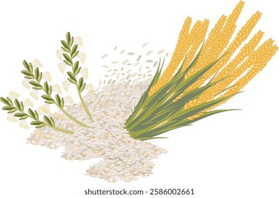 A high-quality vector set featuring wheat, rice, and wheat flowers. Ideal for agricultural branding, food packaging, and nature-themed projects. Editable EPS file included!