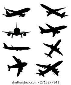 Hochwertige Vektorsilhouetten von Düsenflugzeugen in mehreren Winkeln. Ideal für Luftfahrtdesigns, Verteidigungsgrafiken, technische Visuals und Kunstwerke zum Thema Luftfahrt.

