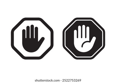 Vector de alta calidad de los iconos de la mano de parada en blanco y negro, perfecto para señales de advertencia, de precaución, avisos de seguridad o símbolos relacionados con el tráfico. Ideal para el Web y el diseño de impresión.