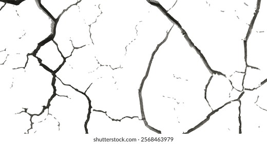 High-Quality Vector Texture with Cracks and Fractures from Earthquake Damage on Land, Floor,and Wall Surfaces in Black,White, and Grey, Ideal for Natural Disaster Simulations and Distressed Background