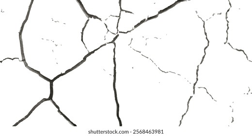 High-Quality Vector Texture with Cracks and Fractures from Earthquake Damage on Land, Floor, and Wall Surfaces in Black, White, and Grey, Ideal for Natural Disaster Simulations and Distressed Backgrou