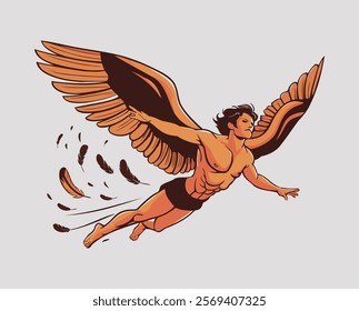 High-Quality Vector of a Winged Man Soaring Through the Sky