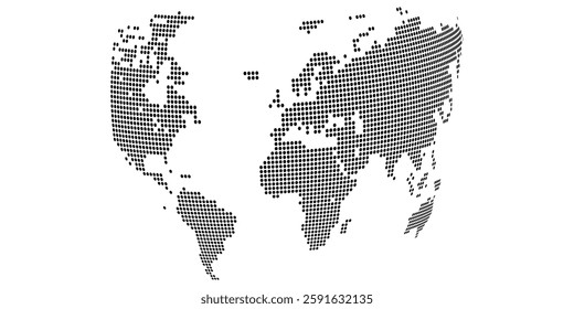 A high-quality world map dotted with precise patterns representing international landscapes. This dotted map emphasizes geography, global travel, and worldwide communication concepts.