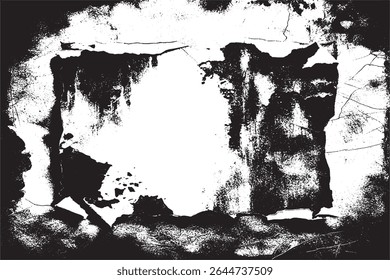 Textura de parede de descascamento preto e branco de alta resolução com rachaduras e efeitos grunge. Ideal para fundos, cartazes, sobreposições e projetos de design que precisam de uma estética crua, angustiada e resistida.