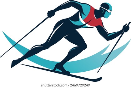 High-res vector illustration: lifelike skier resembling real person.