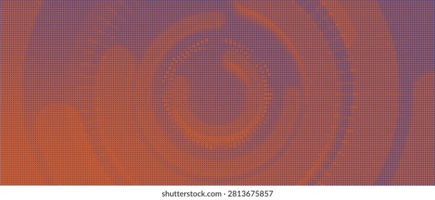 A high-resolution abstract background featuring a gradient halftone pattern. The design utilizes a precise geometric arrangement of blue and orange circular dots creating a rhythmic visual transition that suggests depth and modern digital aesthetic. This versatile graphic is suitable for technology-themed projects corporate branding or artistic digital compositions.