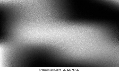 A high-resolution abstract background featuring a smooth gradient transition from deep black to bright white, enhanced with a subtle grainy texture. This versatile vector graphic provides an atmospher