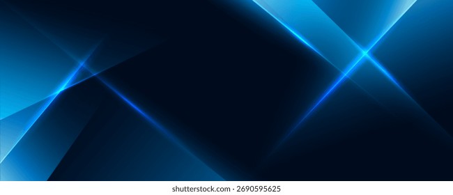 Fondo abstracto de Alta resolución con líneas brillantes de luz azul neón, que se cruzan en varios ángulos sobre un fondo oscuro, creando un diseño futurista y moderno inspirado en la tecnología.