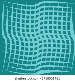 Hochauflösender abstrakter Hintergrund mit verzerrter Gitterästhetik. Die türkisfarbene und türkisfarbene Farbpalette in Kombination mit verzerrten geometrischen Linien erzeugt einen fließenden, digitalen Mesh-Effekt, der sich ideal für Webbanner, Social Media und futuristische Grafikprojekte eignet.