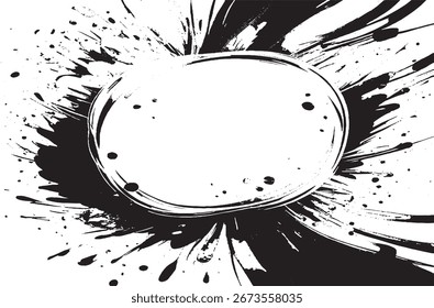 High-resolution abstract grunge splash frame with black ink splatter circle border. Perfect for posters, flyers, album covers, social media designs, and creative digital artwork projects.