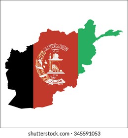 High-resolution Afghanistan map with country flag. Flag of Afghanistan overlaid on detailed outline map isolated on white background.
