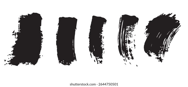 HighResolution Black Ink Brush Stroke Textures Five Unique Designs for Digital Art.