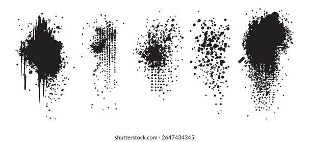 Texturas de salpicaduras de tinta negra de alta resolución Cinco Diseños únicos.