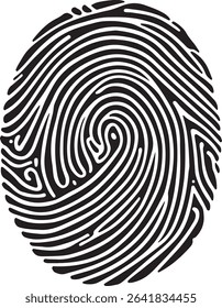 A high-resolution black and white fingerprint design in EPS vector format. Perfect for biometric ID, forensic design, and security-themed projects. Editable lines, clean curves, and isolated on white 