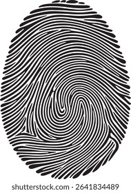 A high-resolution black and white fingerprint design in EPS vector format. Perfect for biometric ID, forensic design, and security-themed projects. Editable lines, clean curves, and isolated on white 