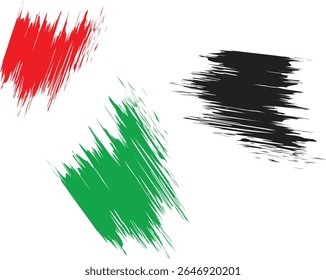 Texture de brosse haute résolution définie en rouge, vert et noir, Illustration vectorielle